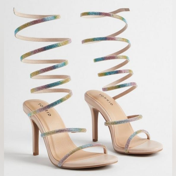 torrid Shoes - Torrid extra wide width rhinestone lace up heel sandals, 8ww, multicolor